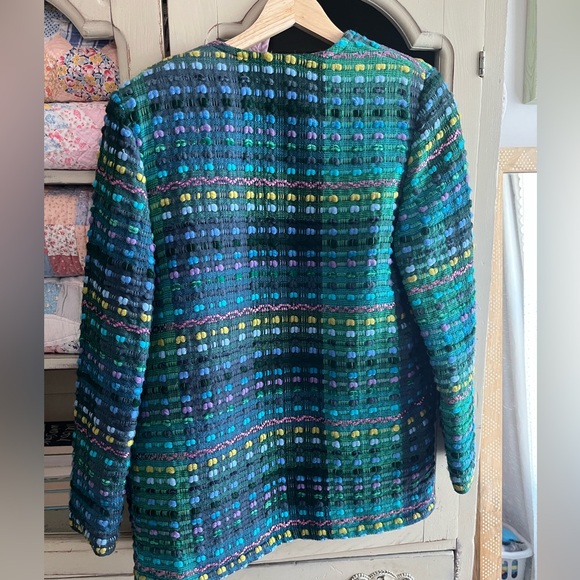 Vintage Crystal Handwoven Blue and Green Jacket sz S - Picture 4 of 5